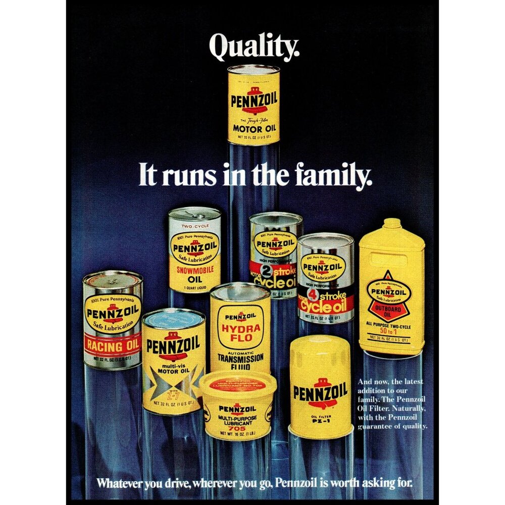 1973 Pennzoil Motor Oil Filter Transmission Fluid Vintage Print Ad Wall Art